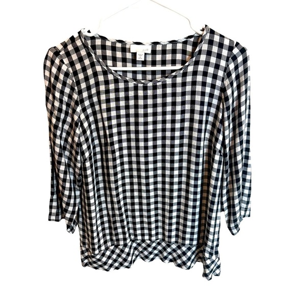 J. Jill Women’s Checkered Blouse Lightweight Summer Black White Petite Small - Picture 1 of 3